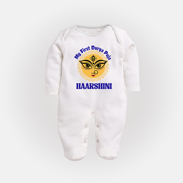 My First Durga Puja Sacred Eyes Artwork Full Body Suit - WHITE - New Born (Chest 7.5")