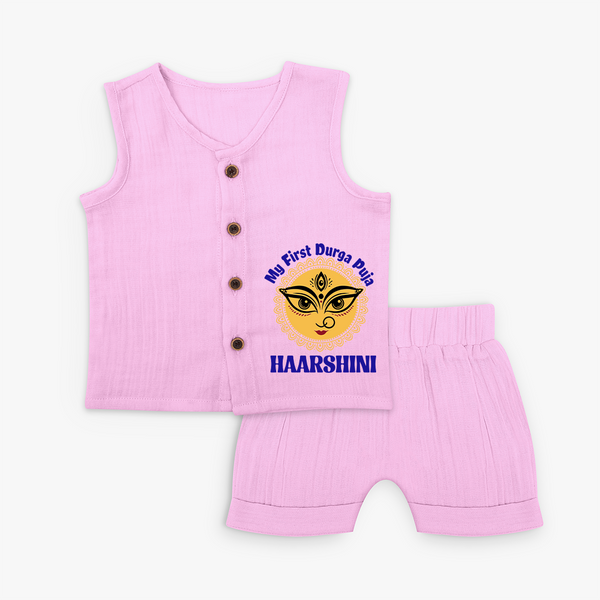 My First Durga Puja Sacred Eyes Artwork Jabla Set - BABY PINK - 0 - 3 Months Old (Chest 9.8")