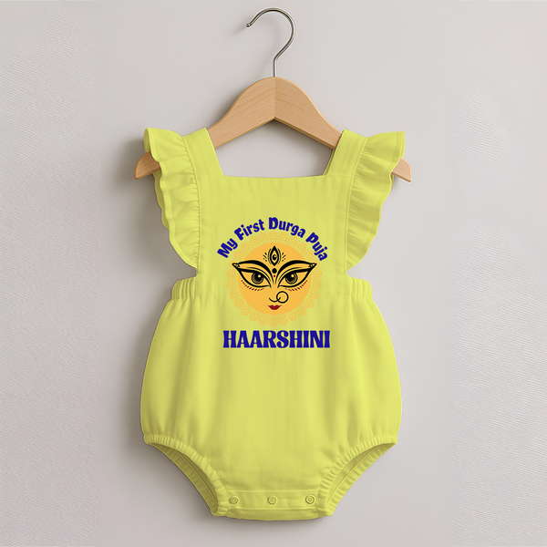 My First Durga Puja Sacred Eyes Artwork Romper Frock - PASTEL YELLOW - 0 - 3 Months Old (Chest 19")