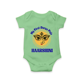 My First Durga Puja Sacred Eyes Artwork Romper - GREEN - New Born (Chest 14")