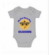 My First Durga Puja Sacred Eyes Artwork Romper - GREY - New Born (Chest 14")