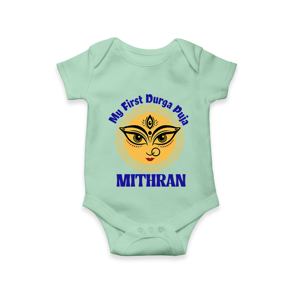 First Durga Puja Celebration Romper | Personalized Romper for Your Baby - MINT GREEN - New Born (Chest 14")