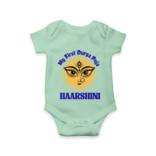 My First Durga Puja Sacred Eyes Artwork Romper - MINT GREEN - New Born (Chest 14")