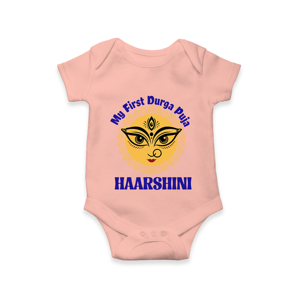 My First Durga Puja Sacred Eyes Artwork Romper - PEACH - New Born (Chest 14")