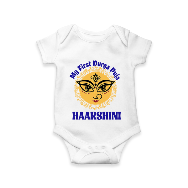 My First Durga Puja Sacred Eyes Artwork Romper - WHITE - New Born (Chest 14")