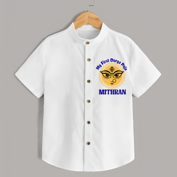 First Durga Puja Celebration Shirt | Personalized Shirt for Your Baby - WHITE - 0 - 6 Months Old (Chest 23")