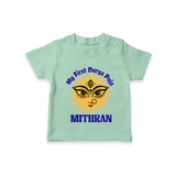 First Durga Puja Celebration Tshirt | Personalized Tshirt for Your Baby - MINT GREEN - 0-5 Months Old (Chest 17")