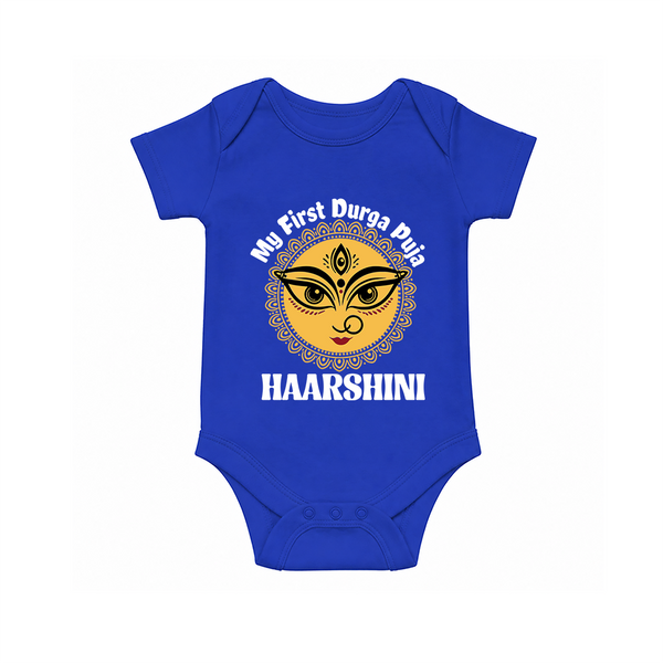 My First Durga Puja Sacred Eyes Artwork Romper - COBALT BLUE - New Born (Chest 14")