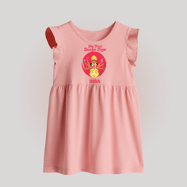 My First Durga Puja Divine Mother Illustration Baby Frock - BABY PINK - 0 - 3 Months Old (Chest 17")