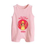 My First Durga Puja Divine Mother Illustration Button Romper - BABY PINK - New Born (Chest 18")
