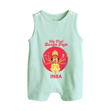 My First Durga Puja Divine Mother Illustration Button Romper - MINT GREEN - New Born (Chest 18")