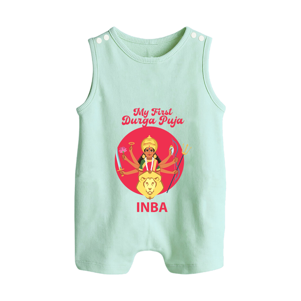 My First Durga Puja Divine Mother Illustration Button Romper - MINT GREEN - New Born (Chest 18")