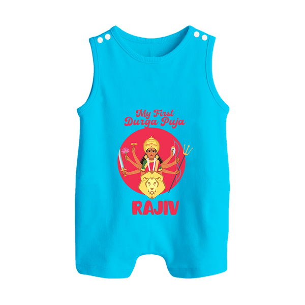 First Durga Puja Special Romper Suit | Personalized Baby Festival Romper Suit - SKY BLUE - 0 - 5 Months Old (Chest 18")