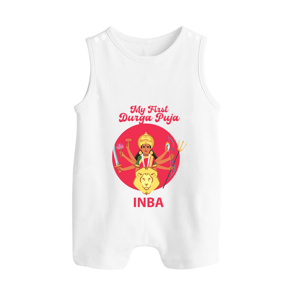 My First Durga Puja Divine Mother Illustration Button Romper - WHITE - New Born (Chest 18")