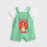 First Durga Puja Special Dungaree Set | Personalized Baby Festival Dungaree Set - GREEN - 0 - 5 Months Old (Chest 18")