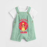 First Durga Puja Special Dungaree Set | Personalized Baby Festival Dungaree Set - MINT GREEN - 0 - 5 Months Old (Chest 18")