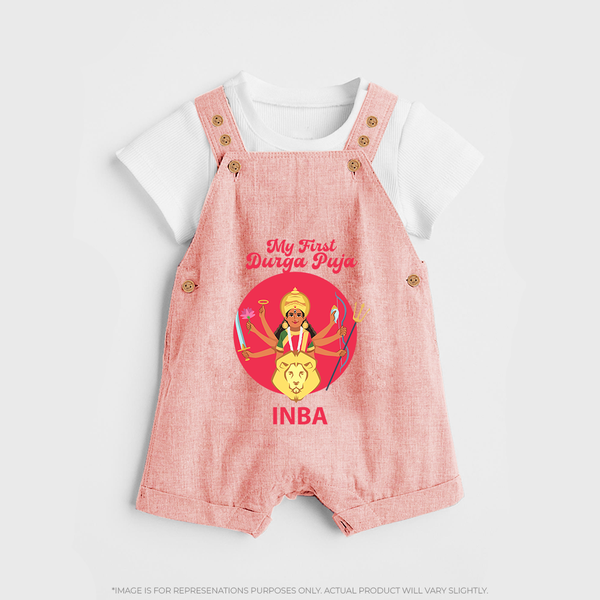 My First Durga Puja Divine Mother Illustration Dungaree - PEACH - 0 - 5 Months Old (Chest 18")