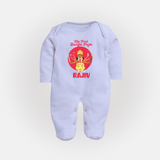 First Durga Puja Special Sleep Suit | Personalized Baby Festival Sleep Suit - BABY BLUE - New Born (Chest 7.5")