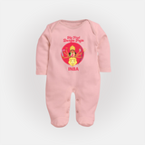 My First Durga Puja Divine Mother Illustration Full Body Suit - BABY PINK - New Born (Chest 7.5")