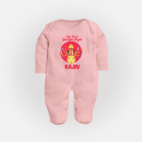 First Durga Puja Special Sleep Suit | Personalized Baby Festival Sleep Suit - BABY PINK - New Born (Chest 7.5")