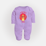 My First Durga Puja Divine Mother Illustration Full Body Suit - LILAC - New Born (Chest 7.5")