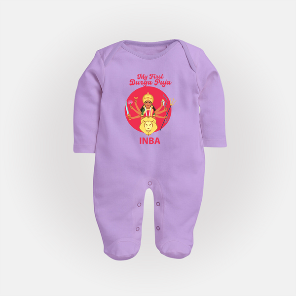My First Durga Puja Divine Mother Illustration Full Body Suit - LILAC - New Born (Chest 7.5")