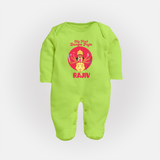 First Durga Puja Special Sleep Suit | Personalized Baby Festival Sleep Suit - LIME GREEN - New Born (Chest 7.5")