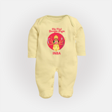 My First Durga Puja Divine Mother Illustration Full Body Suit - PASTEL YELLOW - New Born (Chest 7.5")