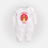 My First Durga Puja Divine Mother Illustration Full Body Suit - WHITE - New Born (Chest 7.5")