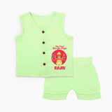 First Durga Puja Special Jabla Set | Personalized Baby Festival Jabla Set - PASTEL GREEN - 0 - 3 Months Old (Chest 9.8")
