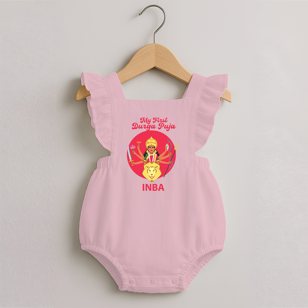 My First Durga Puja Divine Mother Illustration Romper Frock - BABY PINK - 0 - 3 Months Old (Chest 19")