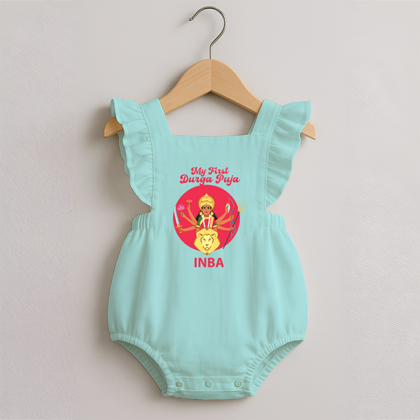 My First Durga Puja Divine Mother Illustration Romper Frock - MINT GREEN - 0 - 3 Months Old (Chest 19")