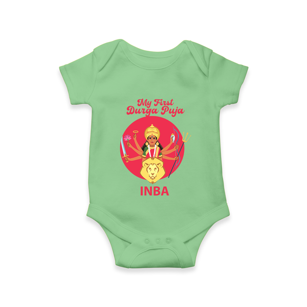 My First Durga Puja Divine Mother Illustration Romper - GREEN - New Born (Chest 14")