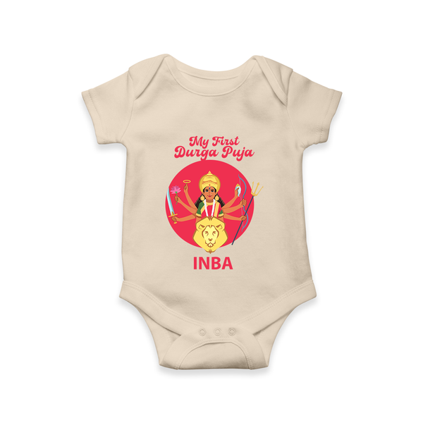 My First Durga Puja Divine Mother Illustration Romper - IVORY - New Born (Chest 14")