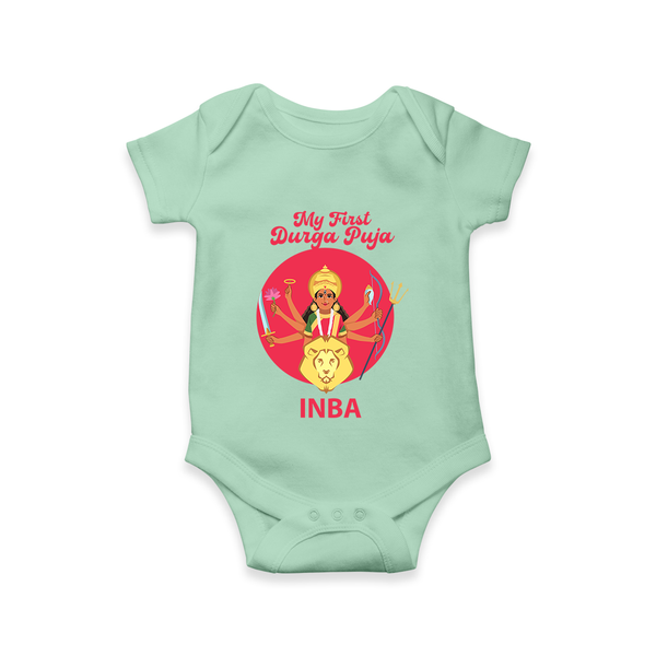 My First Durga Puja Divine Mother Illustration Romper - MINT GREEN - New Born (Chest 14")