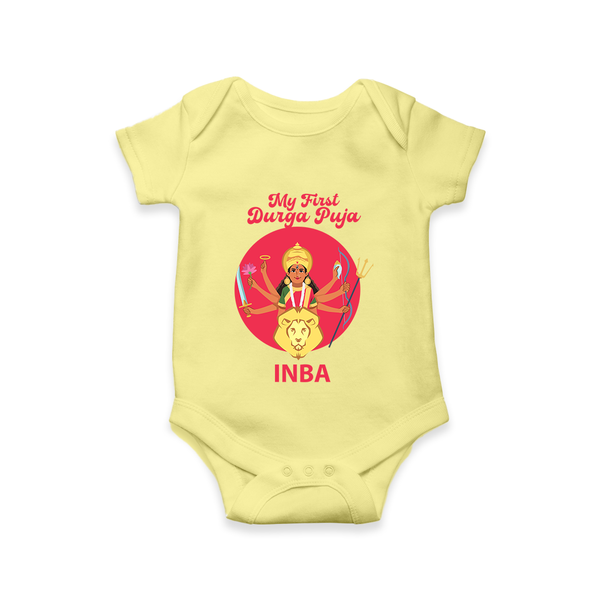 My First Durga Puja Divine Mother Illustration Romper - PASTEL YELLOW - New Born (Chest 14")