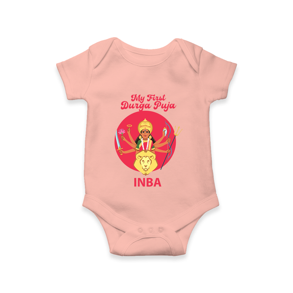 My First Durga Puja Divine Mother Illustration Romper - PEACH - New Born (Chest 14")