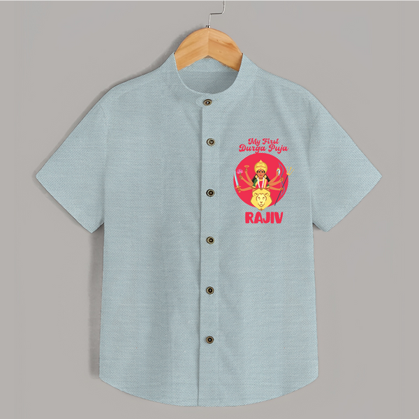 First Durga Puja Special Shirt | Personalized Baby Festival Shirt - ARCTIC BLUE - 0 - 6 Months Old (Chest 23")