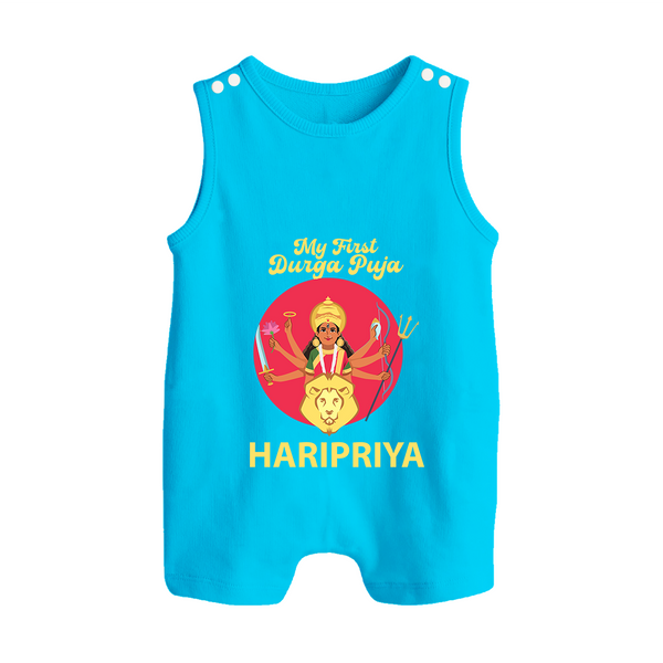 My First Durga Puja Divine Mother Illustration Button Romper - SKY BLUE - New Born (Chest 18")