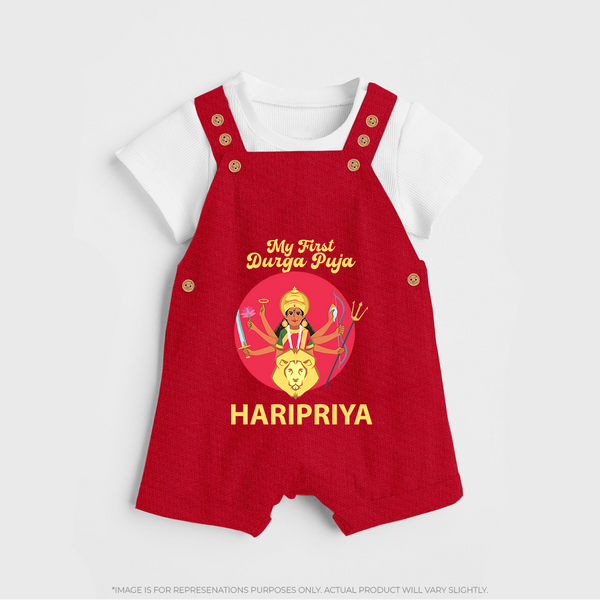 My First Durga Puja Divine Mother Illustration Dungaree - RED - 0 - 5 Months Old (Chest 18")