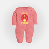 First Durga Puja Special Sleep Suit | Personalized Baby Festival Sleep Suit - PEACH - New Born (Chest 7.5")