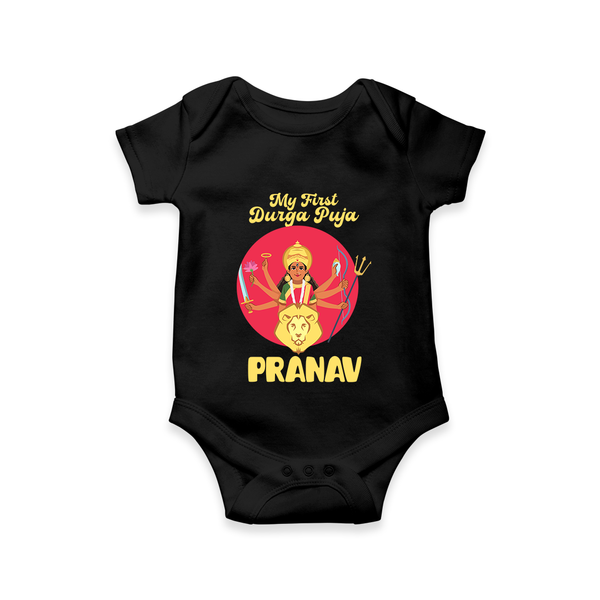 First Durga Puja Special Romper | Personalized Baby Festival Romper - BLACK - New Born (Chest 14")