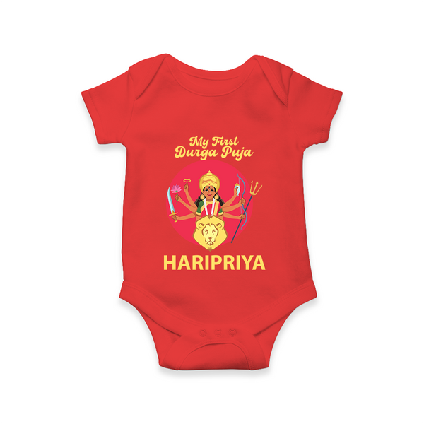 My First Durga Puja Divine Mother Illustration Romper - RED - New Born (Chest 14")