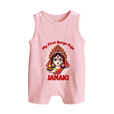 My First Durga Puja Ethnic Goddess Artwork Button Romper - BABY PINK - New Born (Chest 18")