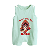 My First Durga Puja Ethnic Goddess Artwork Button Romper - MINT GREEN - New Born (Chest 18")
