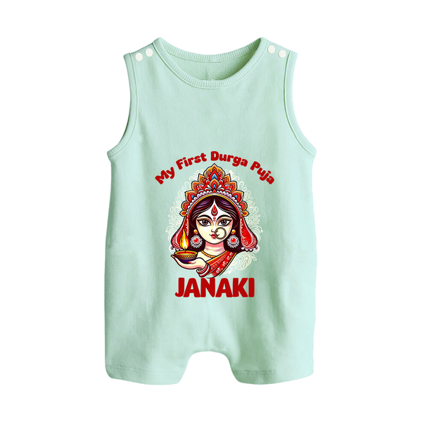 My First Durga Puja Ethnic Goddess Artwork Button Romper - MINT GREEN - New Born (Chest 18")