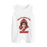 My First Durga Puja Ethnic Goddess Artwork Button Romper - WHITE - New Born (Chest 18")