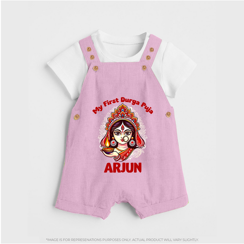My Little Durga Puja Star Dungaree Set | Custom Baby Dungaree Set for Navratri Celebration - BABY PINK - 0 - 5 Months Old (Chest 18")