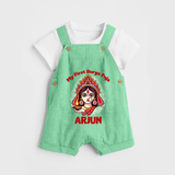 My Little Durga Puja Star Dungaree Set | Custom Baby Dungaree Set for Navratri Celebration - GREEN - 0 - 5 Months Old (Chest 18")