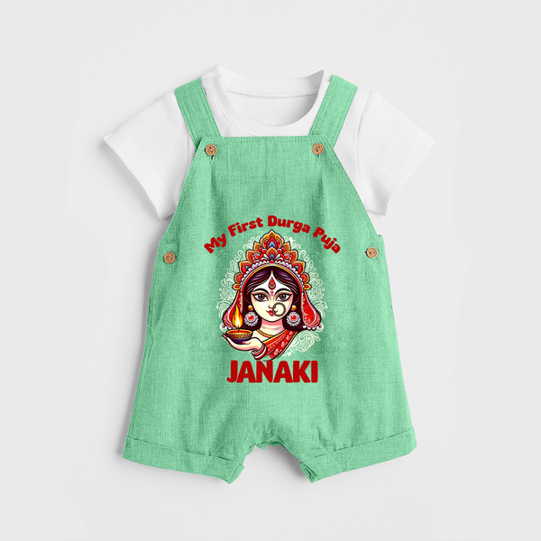 My First Durga Puja Ethnic Goddess Artwork Dungaree - GREEN - 0 - 5 Months Old (Chest 18")